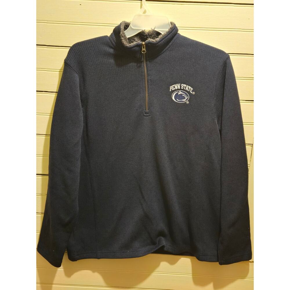 Champion Pullover Mens L Penn State Navy Quarter Zip Fleece Lined Sweater Logo